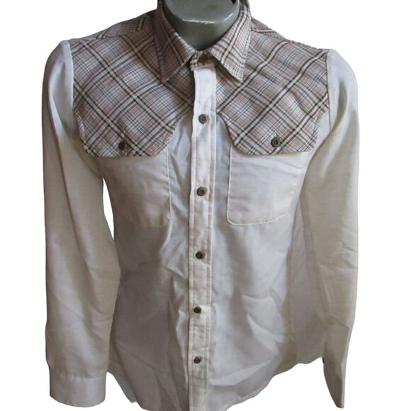 Small Vintage Men's Boho Western Shirt 70's Plaid Top Disco Cowboy H.I.S. button - Picture 2 of 9
